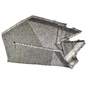 Ann Taylor Herringbone Shawl Wrap Fringe 117.5x26.5 Gray Cream